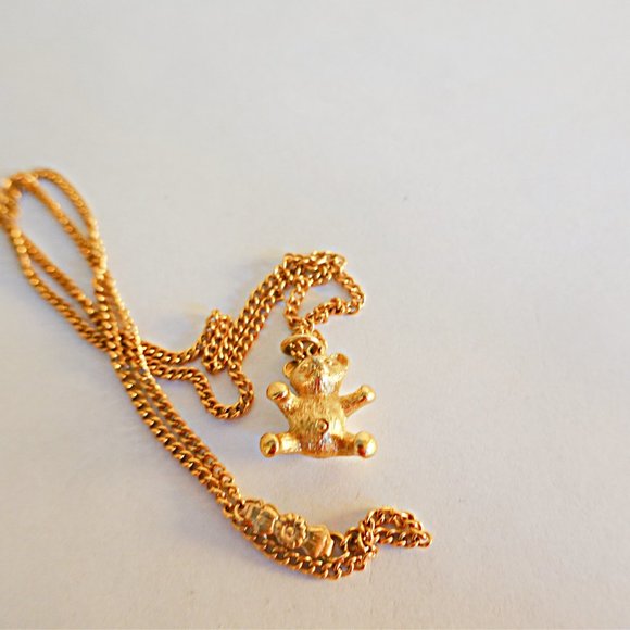 Gold Plate Teddy Bear Pendant Necklace - Picture 2 of 2